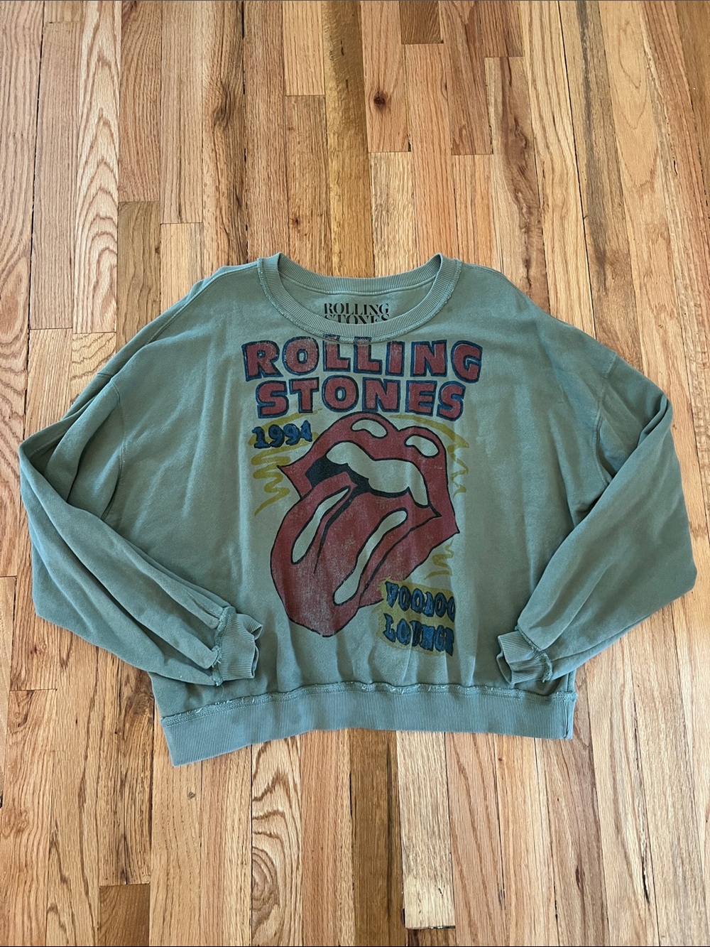 Urban Outfitters Green Rolling Stones Graphic Sweatshirt with Red Logo